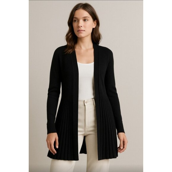 Cashmere Charter Club Luxury Pleated Open-Front Cardigan (Deep Black, XS) - Picture 1 of 12